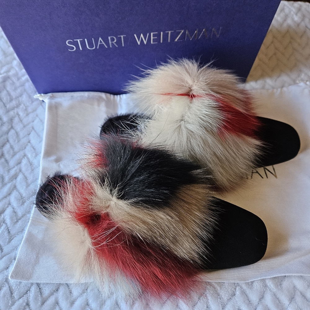Stuart Weitzman Furgetit Fox Fur Flats Multicolor… - image 1